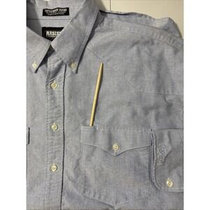 VTG Resistol Rodeo Gear Cattle Baron Oxford Western Shirt Mens L Blue Button Up